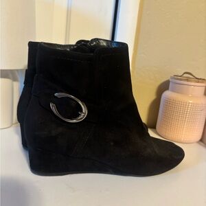 Black Ankle Boots with Silver Buckle